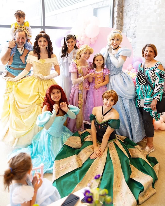 Belle, Cinderella, Rapunzel, Ariel, and Anna attend a princess party for a special little girl in New York